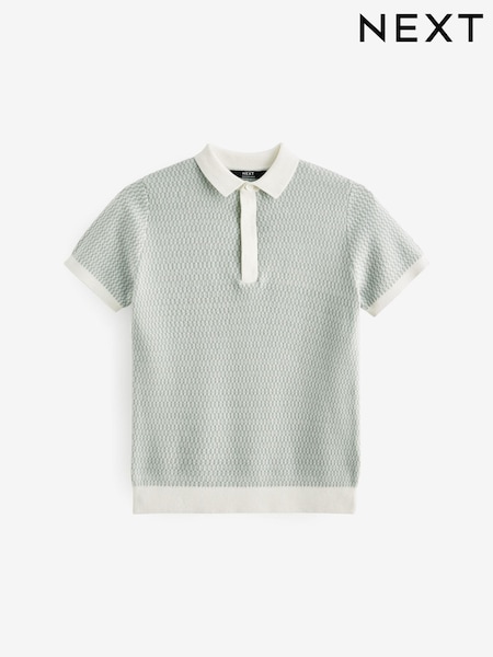 Blue 100% Cotton Short Sleeve Geo Pattern Polo Shirt (3-16yrs) (N31926) | $26 - $37