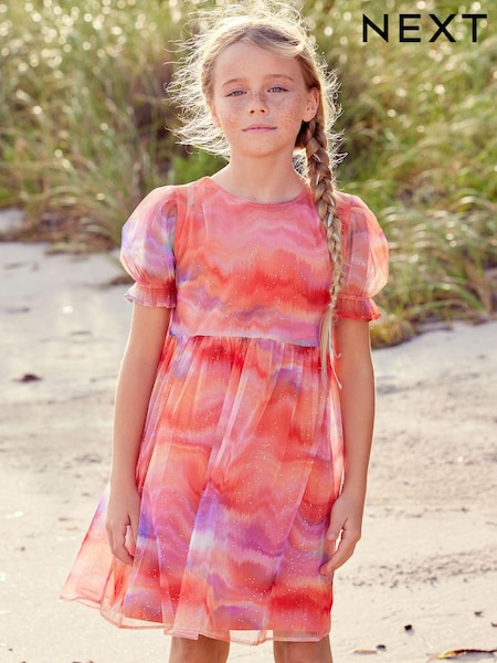 Orange/Purple Mesh Sparkle Party Dress (3-16yrs) (N31954) | AED33 - AED42
