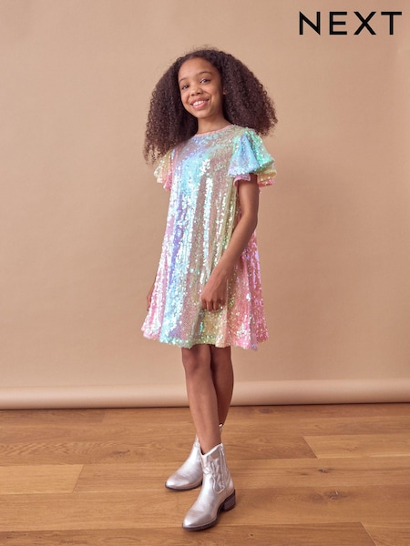 Pink/Blue/Green Rainbow Sequin Sparkle Party Dress (3-16yrs) (N31964) | AED78 - AED99