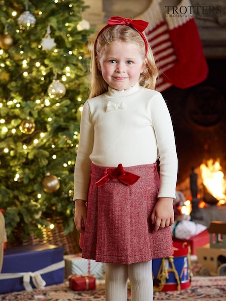Trotters London Red Herringbone Georgina Bow Skirt (N31984) | €30 - €31