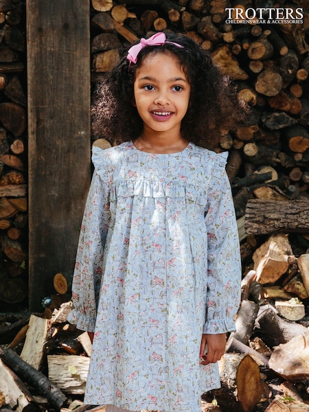 Trotters London Green Liberty Print Gymkhana Cotton Ruffle Dress (N32060) | €56 - €61
