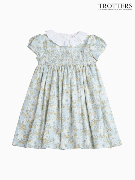 Trotters London Blue Bunny Willow Smocked Cotton Dress (N32061) | €49 - €53