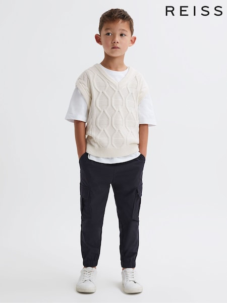 Reiss Ecru Acer 3-9 yrs Slim Fit Cable Knit Sleeveless Vest (N32121) | AED245