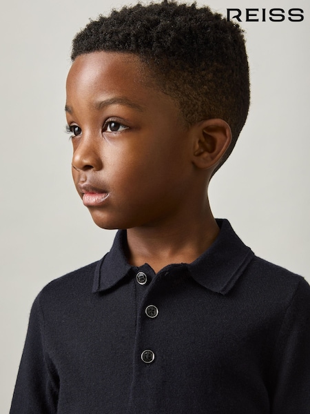 Reiss Navy Trafford 9-14 yrs Merino Wool Polo Shirt (N32124) | €58