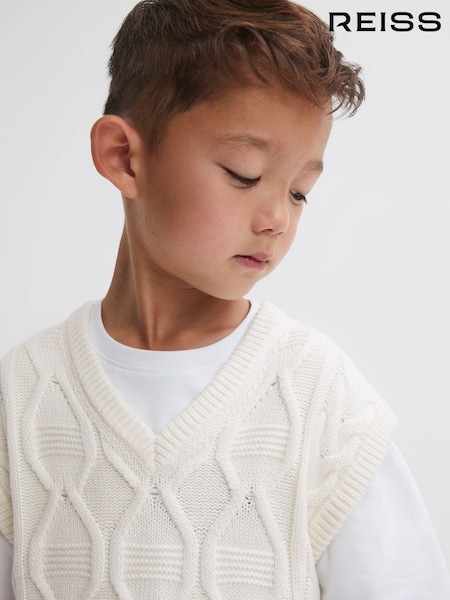 Reiss Ecru Acer 9-14 yrs Slim Fit Cable Knit Sleeveless Vest (N32129) | €58