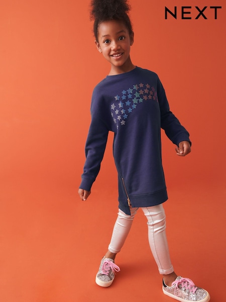 Mornariška modra mavrična zvezda olepšana - Soft Jumper Dress (3-16yrs) (N32137) | € 15 - € 20