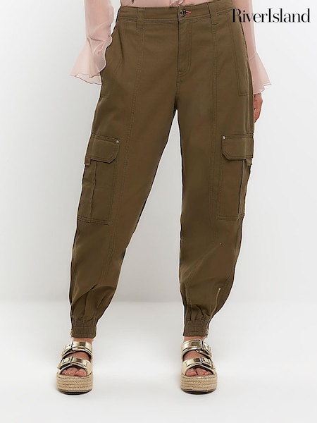 River Island Green Khaki Self Belt Cuffed Cargo Trousers (N32166) | €21.50