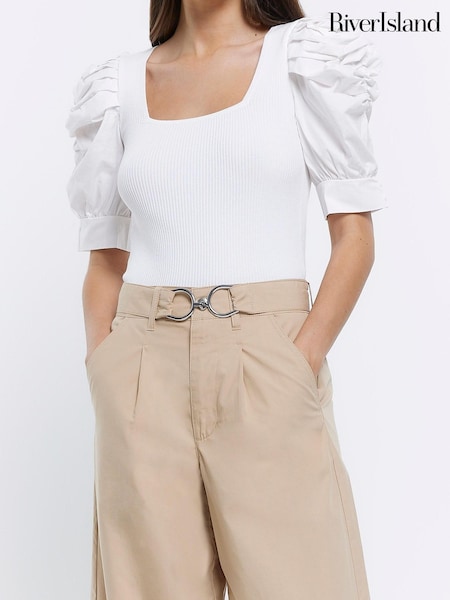 River Island White Puff Sleeve Short Sleeve Top (N32203) | €11