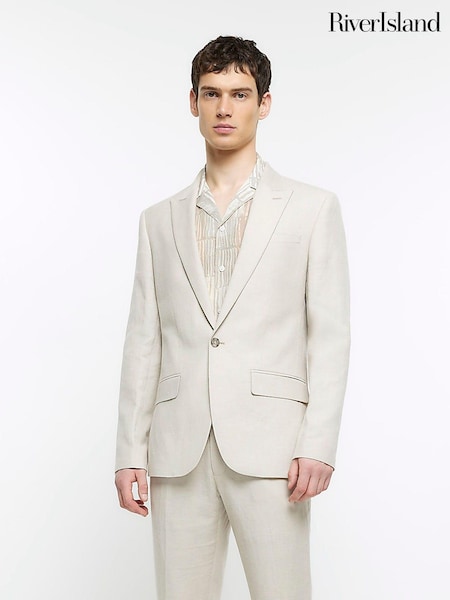 River Island Stone Regular Fit Linen Suit Jacket (N32226) | €64