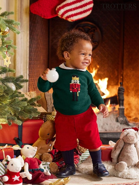 Trotters London Little Green Christmas Nutcracker Jumper (N32285) | €34