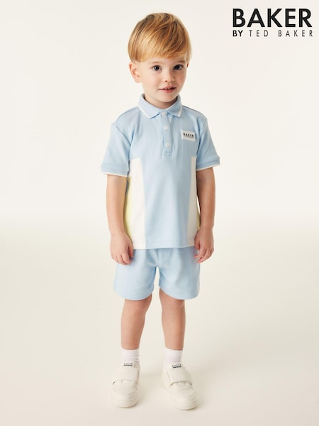 Blau - Baker by Ted Baker – Polo-Shirt und Shorts im Set mit Colourblock-Design aus 100% Baumwolle in Stone (N32309) | 13 € - 15 €