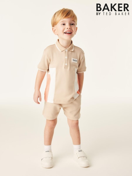Baker by Ted Baker Stone Colourblock 100% Cotton Polo Shirt and Short Set (N32311) | €23 - €26