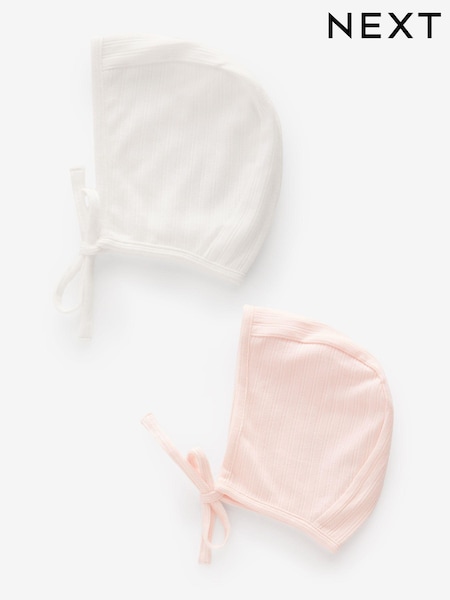 Pink & Weiß - Baby Jersey Bonnet 100% Cotton Hats 2 Pack (0-12mths) (N32339) | 7 €