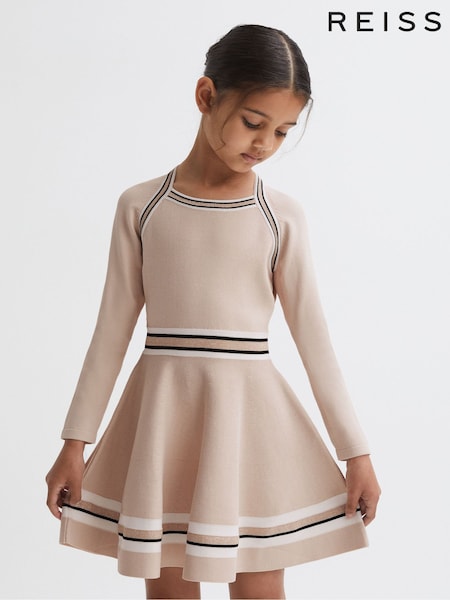 Reiss Pink Fallon Junior Sparkle Trim Knitted Skater Dress (N32344) | €27