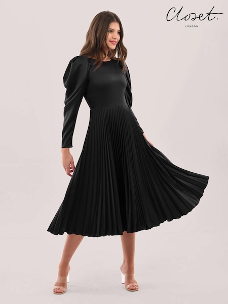 Closet London Black Pleated Midi Dress (N32357) | €54