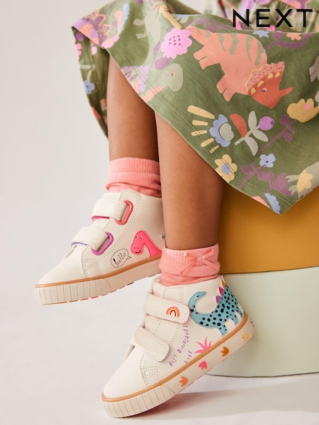 Cream Standard Fit (F) Dinosaur High Top Trainers (N32490) | $34 - $37