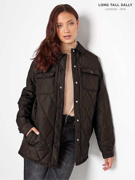 Negru - Jachetă tip cămașă matlasată ușoară cu model romburi Long Tall Sally (N32557) | 229 LEI