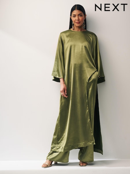 Green Satin Elasticated Wide Leg Trousers (N32707) | AED46
