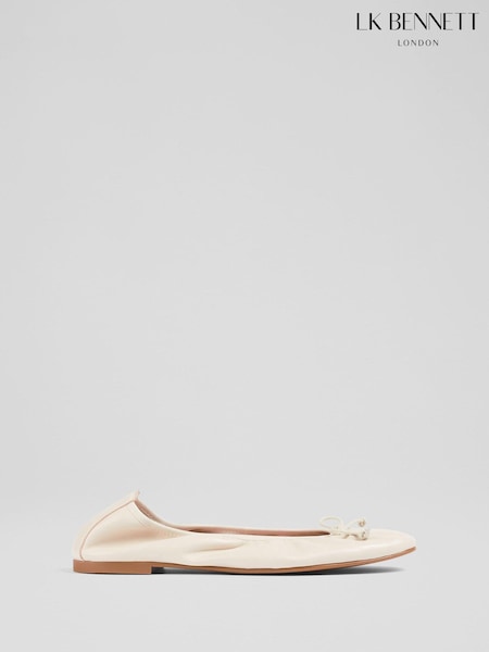 LK Bennett White Trilly Leather Ballerina Pumps (N32815) | $278
