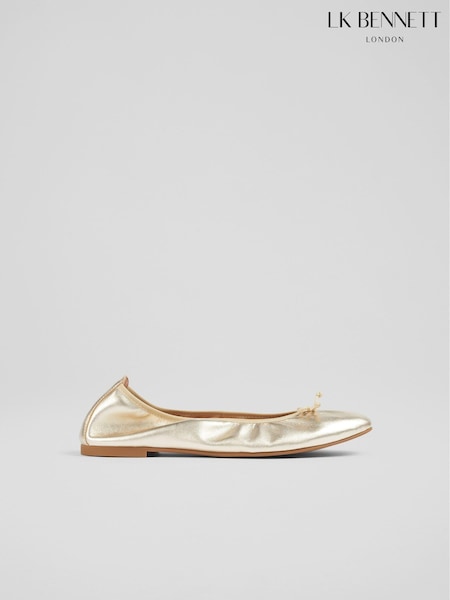 LK Bennett Gold Trilly Leather Ballerina Pumps (N32818) | ₪800