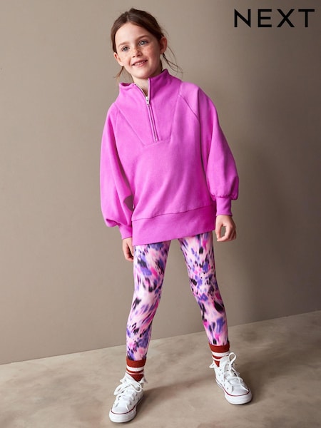 Bright Pink Half Zip Crew Sweatshirt And Leggings Set (3-16yrs) (N32973) | AED74 - AED95