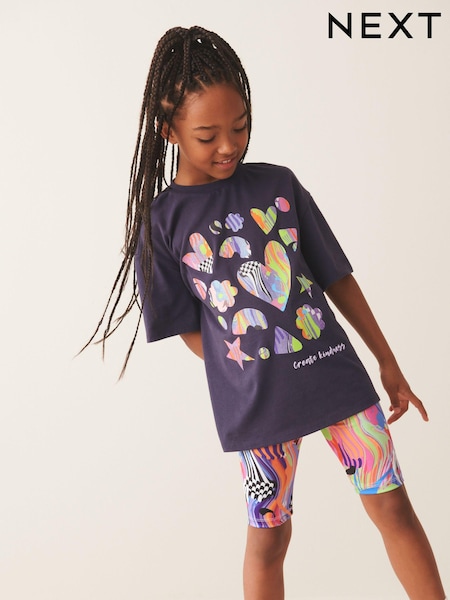Navy Blue Shapes 100% Cotton T-Shirt And Cycling Shorts Set (3-16yrs) (N32977) | €6 - €8