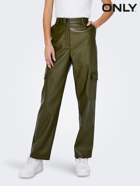 ONLY High Waisted Faux Leather Wide Leg Utility Cargo Trousers (N32989) | 27 €