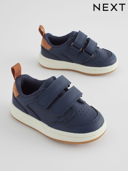Marineblå - Baby Touch Fastening Leather First Walker Shoes (N33100) | DKK325