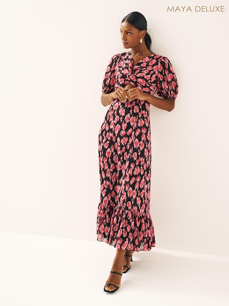 Maya Black Twist Front Puff Sleeve Midaxi Dress (N33133) | €63
