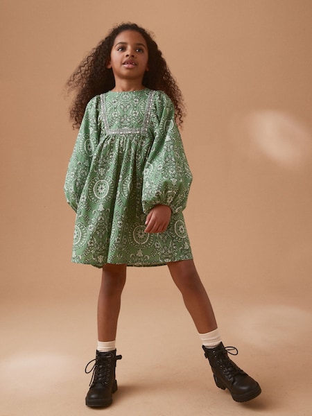 Green Printed Cotton Dress (3-16yrs) (N33134) | €12 - €16