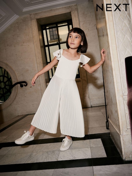 Elfenbeinweiß - Pleated Satin Jumpsuit (3-16yrs) (N33146) | 15 € - 18 €