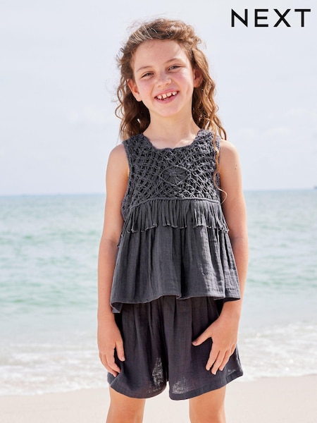 Charcoal Grey Macramé Detail Co-ord Set (3-16yrs) (N33261) | €13 - €15