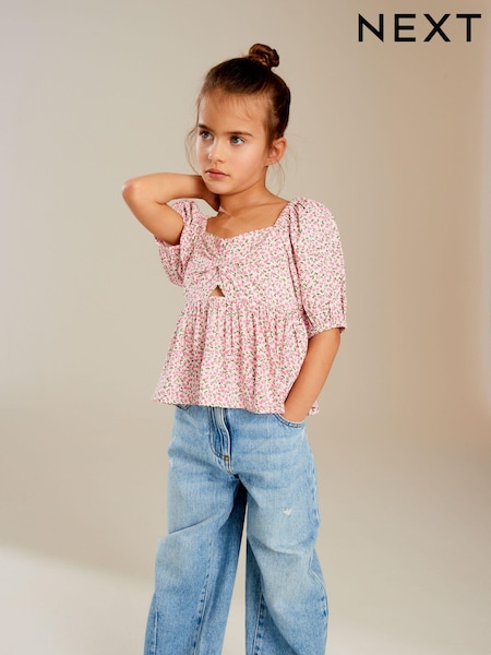 Pink Ditsy Cut-Out Detail Blouse (3-16yrs) (N33289) | €10 - €15