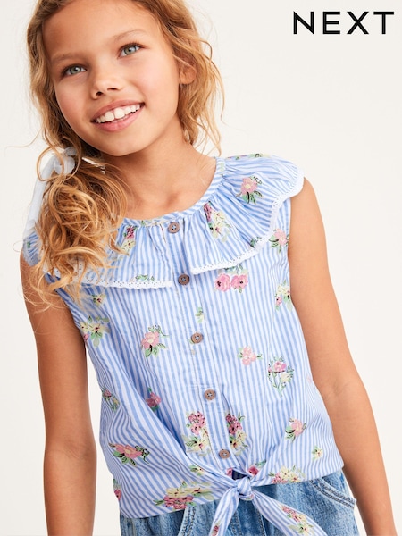 modra rožast vzorec - 100% Cotton Tie-Front Blouse (3-16yrs) (N33294) | € 8 - € 12