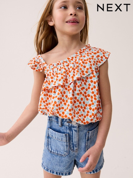 Red Cherries One-Shoulder Frill Blouse (3-16yrs) (N33300) | €6 - €8.50
