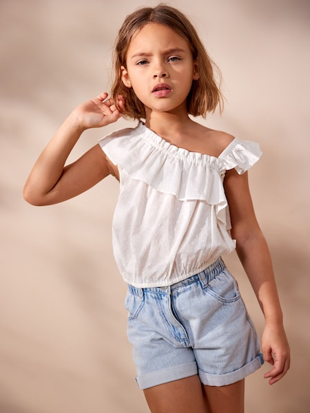 Белый - One-Shoulder Frill Blouse (3-16yrs) (N33301) | €3 - €4