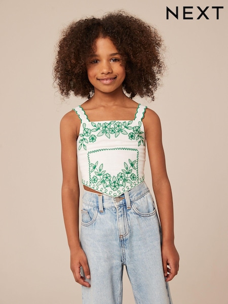 أبيض/أخضر - Embroidered Cami Top (3-16yrs) (N33302) | ‏12 د.إ.‏ - ‏ 17‏ د.إ.