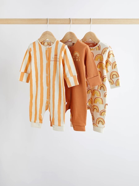 Rja rjava /oranžna - 3 Pack Footless Baby Sleepsuit (0mths-3yrs) (N33345) | € 18 - € 20
