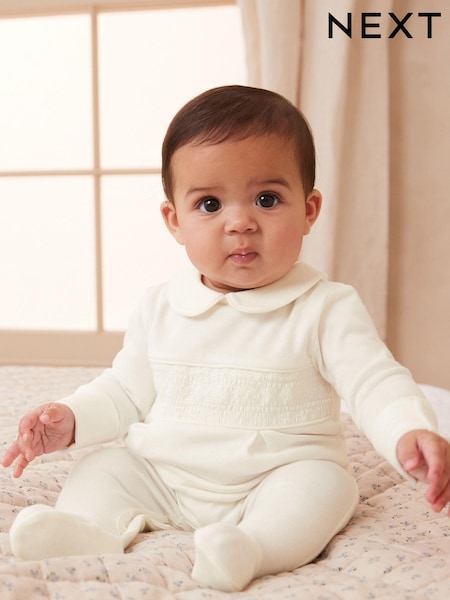 Cream Embroidered Baby 100% Cotton Occasion Sleepsuit (0mths-2yrs) (N33346) | € 8 - € 10