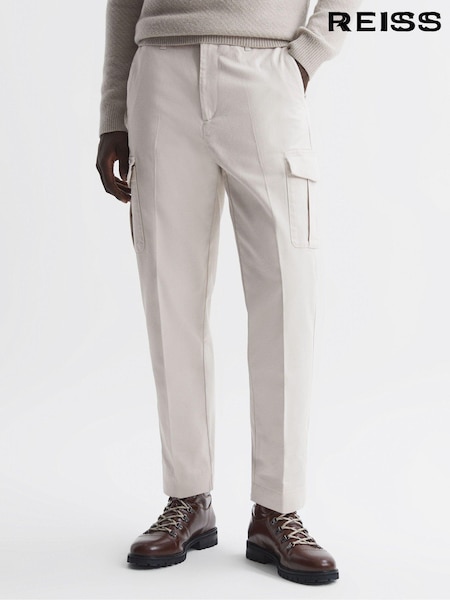 Reiss Ecru Thunder Tapered Brushed Cotton Cargo Trousers (N33381) | €182