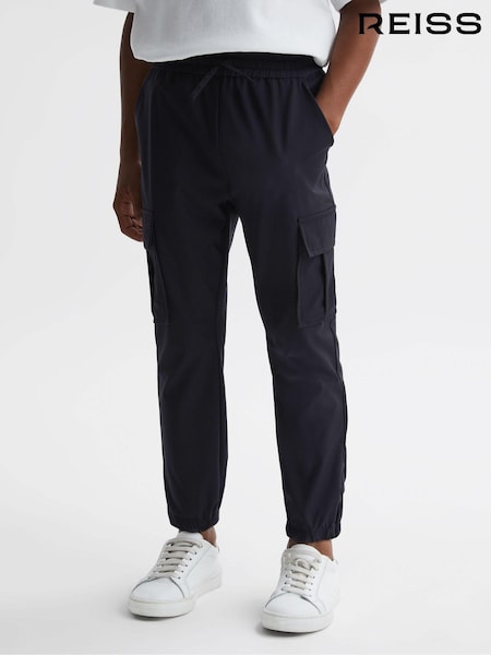 Reiss Navy Lucian 3-9 yrs Technical Drawstring Cuffed Cargo Trousers (N33386) | €46