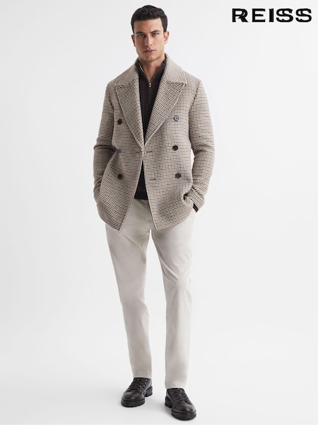 Reiss Oatmeal Albert Wool Dogtooth Double Breasted Coat (N33397) | €140