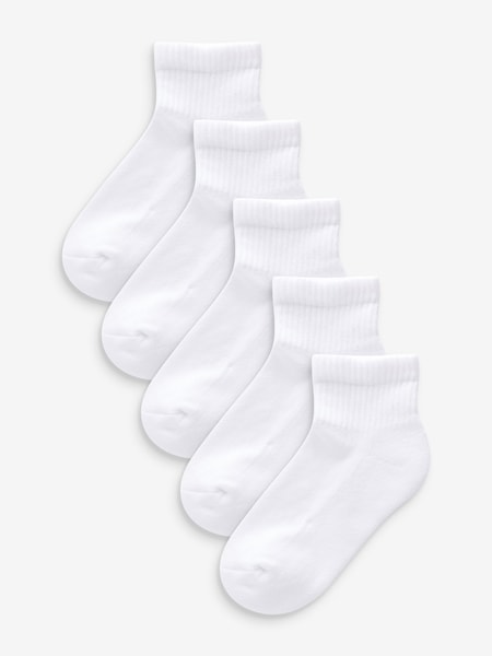 White Cropped Length Cotton Rich Cushioned Footbed Ribbed Ankle Socks 5 Pack (N33520) | AED21 - AED28