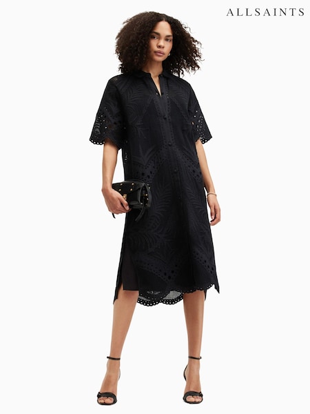 AllSaints Black 100% Cotton Meria Broderie Dress (N33598) | €185