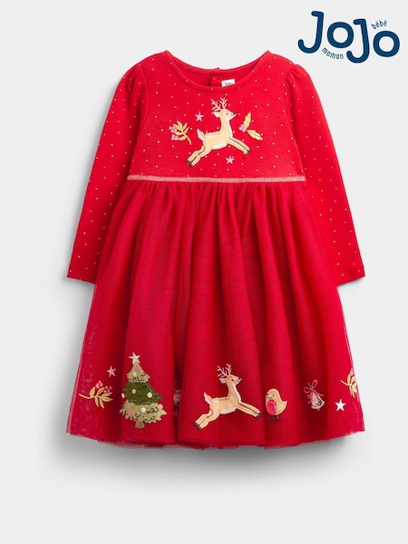 Қызыл Рождество - Jojo Maman Bébé Appliqué Hem Combo Dress