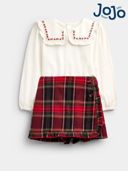 Vinröd tartan - Jojo Maman Bébé Tartan Skort And Jersey Embroidered Top