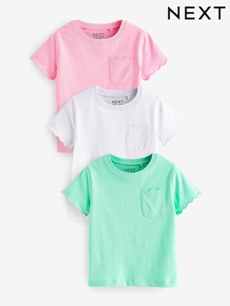 Roza/zelena - 100% Cotton Short Sleeve Cotton Scallop Edge T-Shirts 3 Pack (3mths-7yrs) (N33660) | € 10 - € 13
