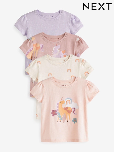 rožnata Unicorn - 100% Cotton Short Sleeve T-Shirts 4 Pack (3mths-7yrs) (N33662) | € 15 - € 18