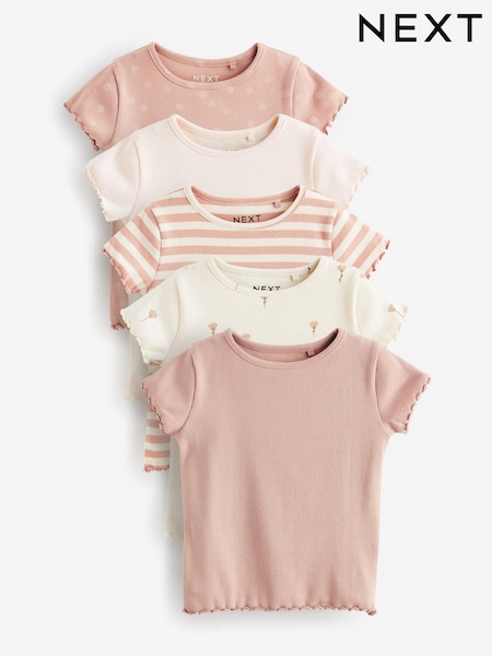 Pink Ditsy Rib Short Sleeve T-Shirts 5 Pack (3mths-7yrs) (N33669) | $33 - $39