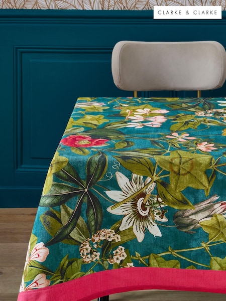 Clarke & Clarke Kingfisher Teal Blue Passiflora Table Cloth (N33681) | €74 - €95